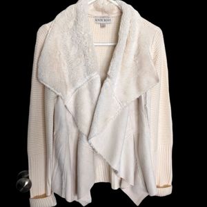 Women's Knox Rose Cardigan, Large, cream, neutral, faux fur, suede & knit